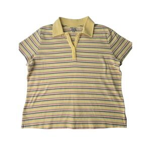 Basic Editions Women's Yellow Striped Short Sleeve Polo Shirt Size XL EG